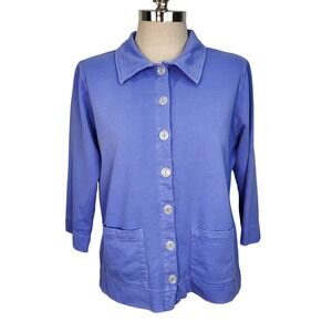 Fresh Produce French Terry Cotton Button Front Jacket L Pockets 3/4 Sleeve